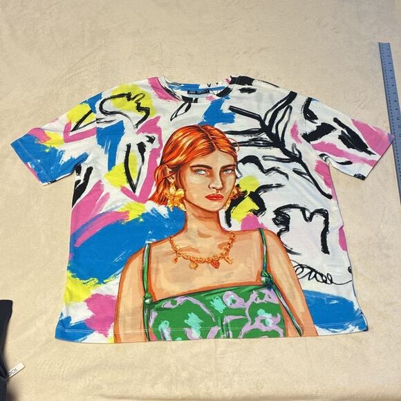 Zara Graphic All Over Print Abstract Artsy Oversized Tshirt - Picture 1 of 9